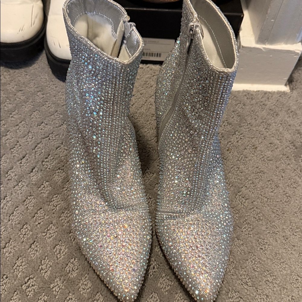 Silver Rhinestone Ankle Boots - Picture 2 of 4